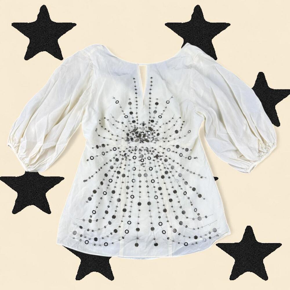 ★ I.N.C. 100% Silk Embellished Boho Blouse ★